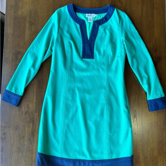 Vineyard Vines Jade Green and Navy Blue Dress, Long Sleeve, A-Line, size 6 - Picture 2 of 10